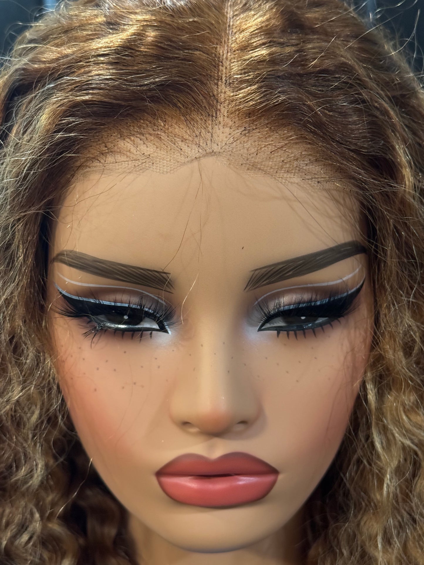 7 x 5 HD Glueless Wig Water Wave 24 Inch 180% Density Color #4/27 Honey Blonde