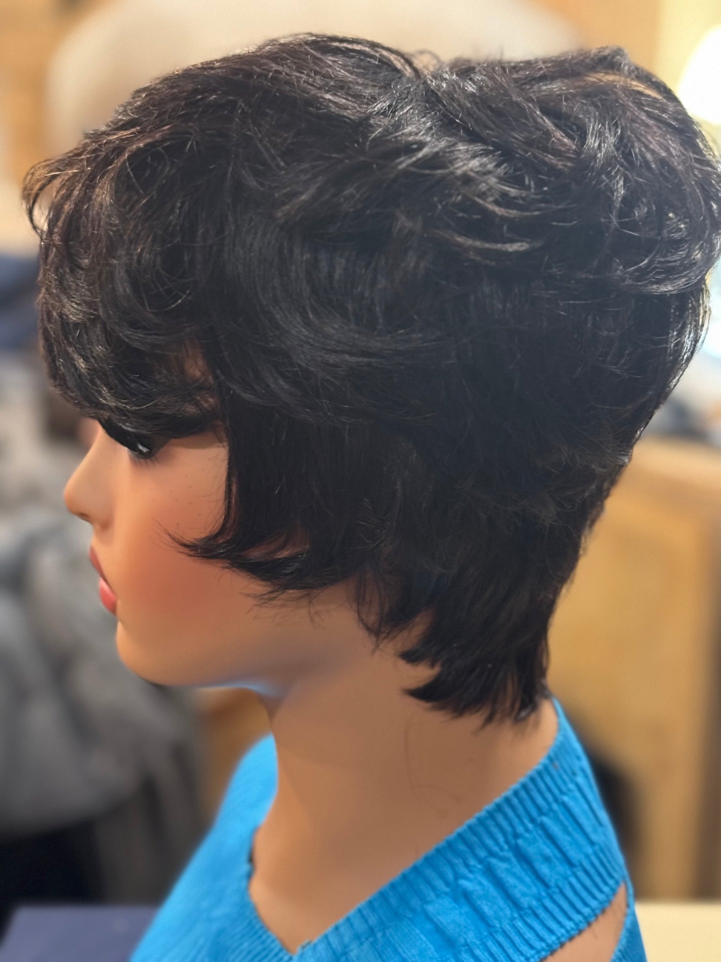 No Lace Collection: Short Black Human Hair Pixie Cut Wig
