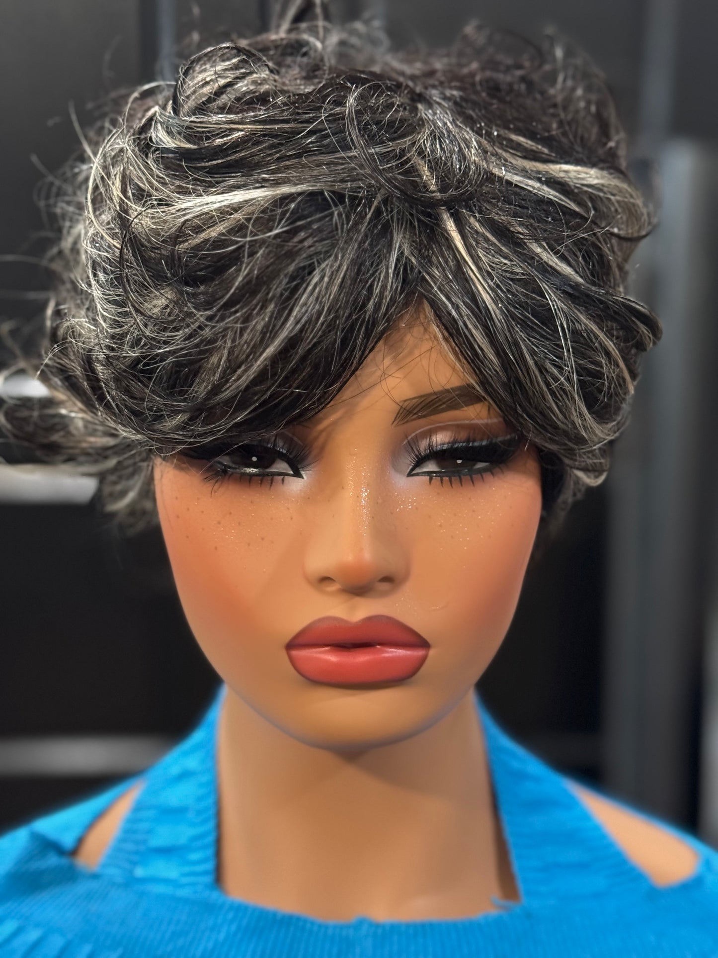 No Lace Collection: Short Salt & Pepper (Gray) Pixie Human Hair Wig