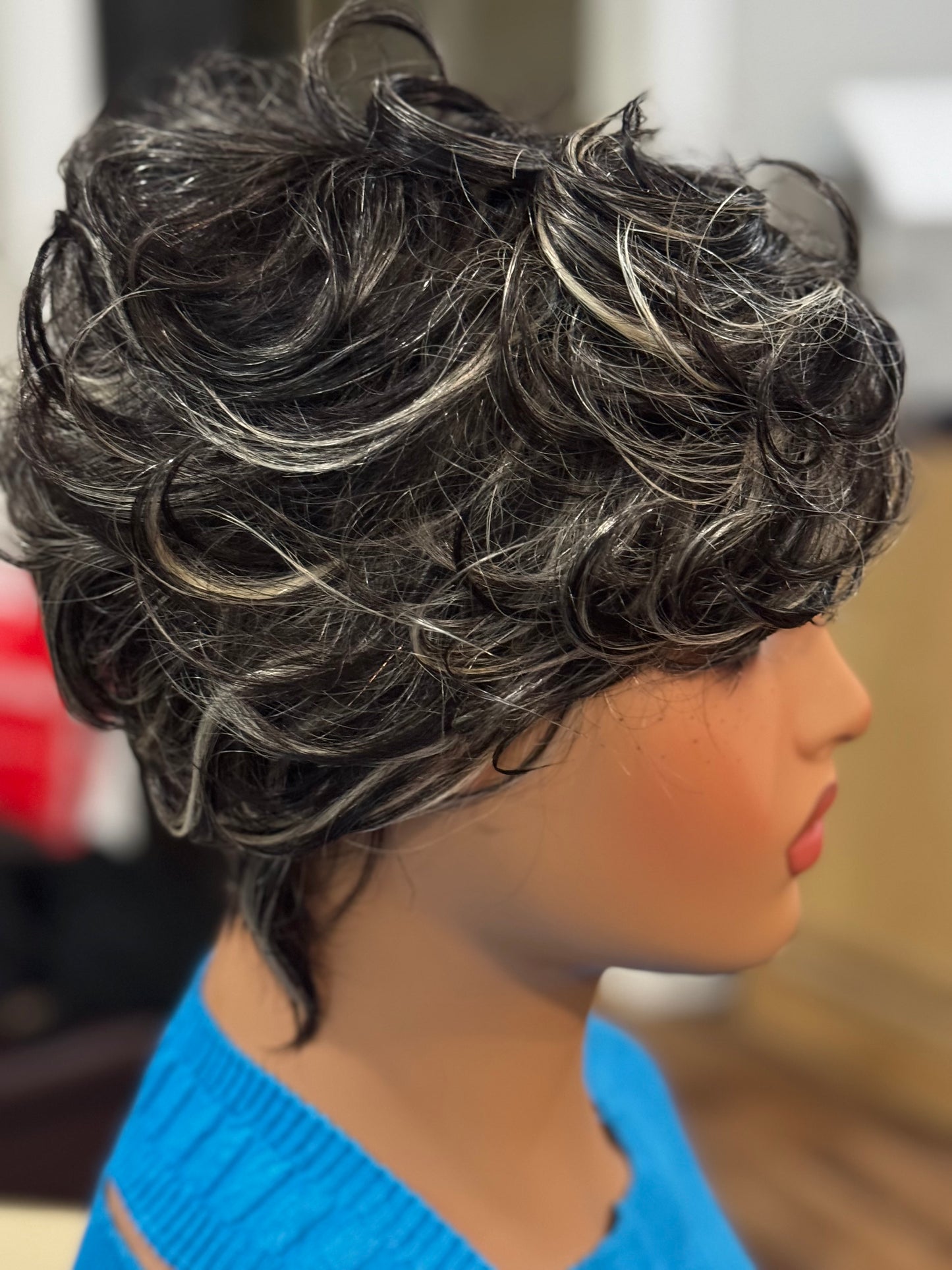 No Lace Collection: Short Salt & Pepper (Gray) Pixie Human Hair Wig