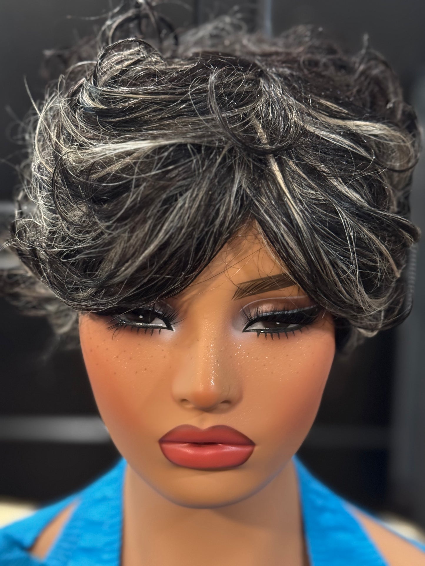 No Lace Collection: Short Salt & Pepper (Gray) Pixie Human Hair Wig
