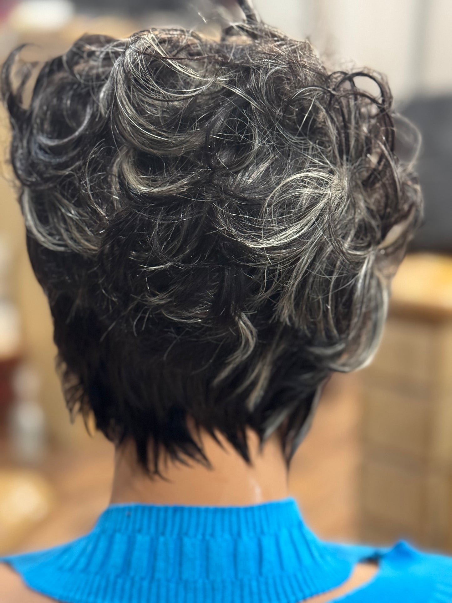 No Lace Collection: Short Salt & Pepper (Gray) Pixie Human Hair Wig